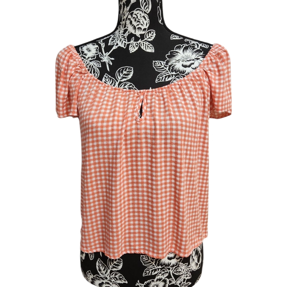 Takara Gingham Checkered Top in Orange